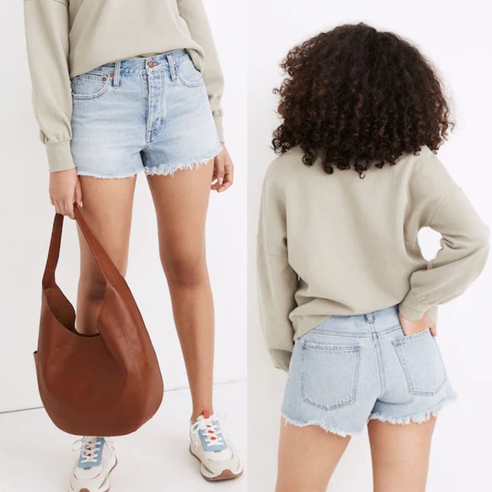 Madewell Light Blue High-Rise Frayed Denim Shorts